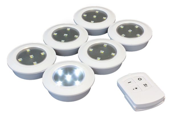 6 kpl langattomia LED-valoja kaukosäätimellä