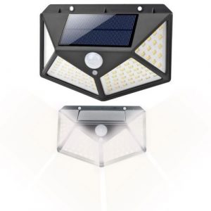 LED-valo aurinkopaneelilla, akku, hämäräanturi ja liiketunnistin
