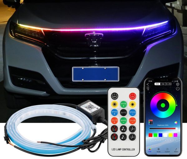 Bluetooth RGB Auton LED-nauha – 180 cm, sovellus, kaukosäädin