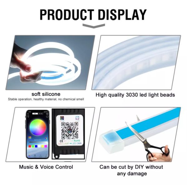 Bluetooth RGB Auton LED-nauha – 180 cm, sovellus, kaukosäädin - Image 4