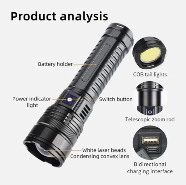 LED-taskulamppu 10 000 lm –  ladattava, 1000 m kantama - Image 2