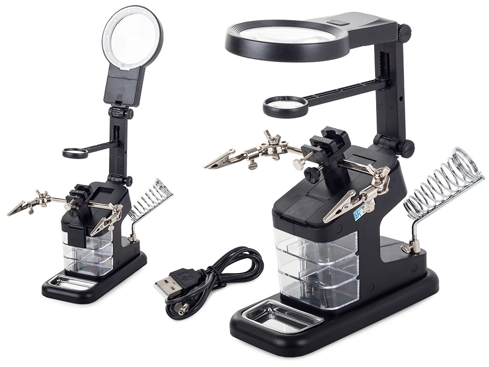 Kolmas käsi suurennuslasilla 3x / 4,5x / 25x ja 10 SMD-LED-valolla - Image 14