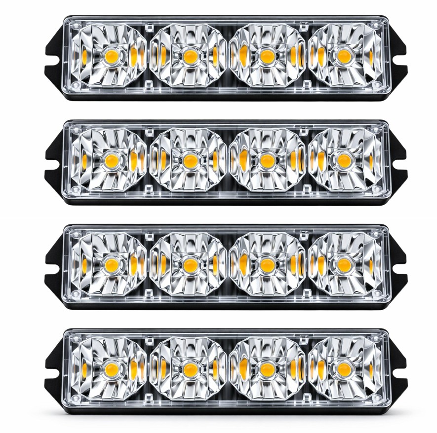 LED-Varoitusvilkku-valo 12V oranssi – 4 kpl sarja, 10 tilaa, ohjain (30W)