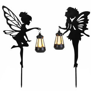 2 kpl koristeellisia aurinkokäyttöisiä puutarhavalaisimia – Keiju lyhdyllä, hämäräkytkin