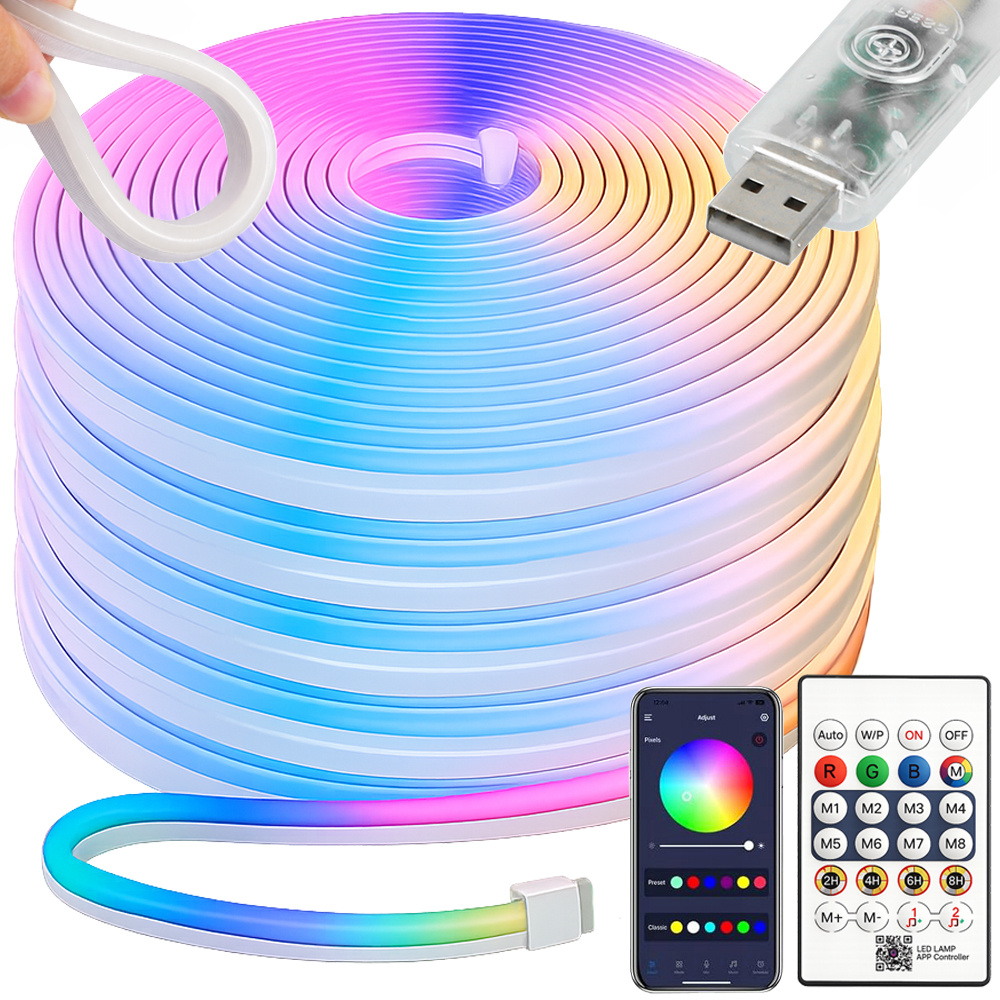 10 m RGB Neon LED -valonauha – Bluetooth, sovellus ja kaukosäädin