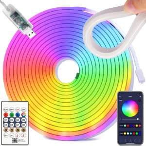 5 m RGB Neon LED-nauha – Bluetooth-ohjaus, sovellus ja kaukosäädin