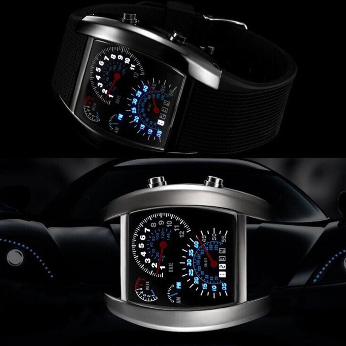 LED-kello F1 – futuristinen binaarikello sinisellä taustavalolla - Image 5