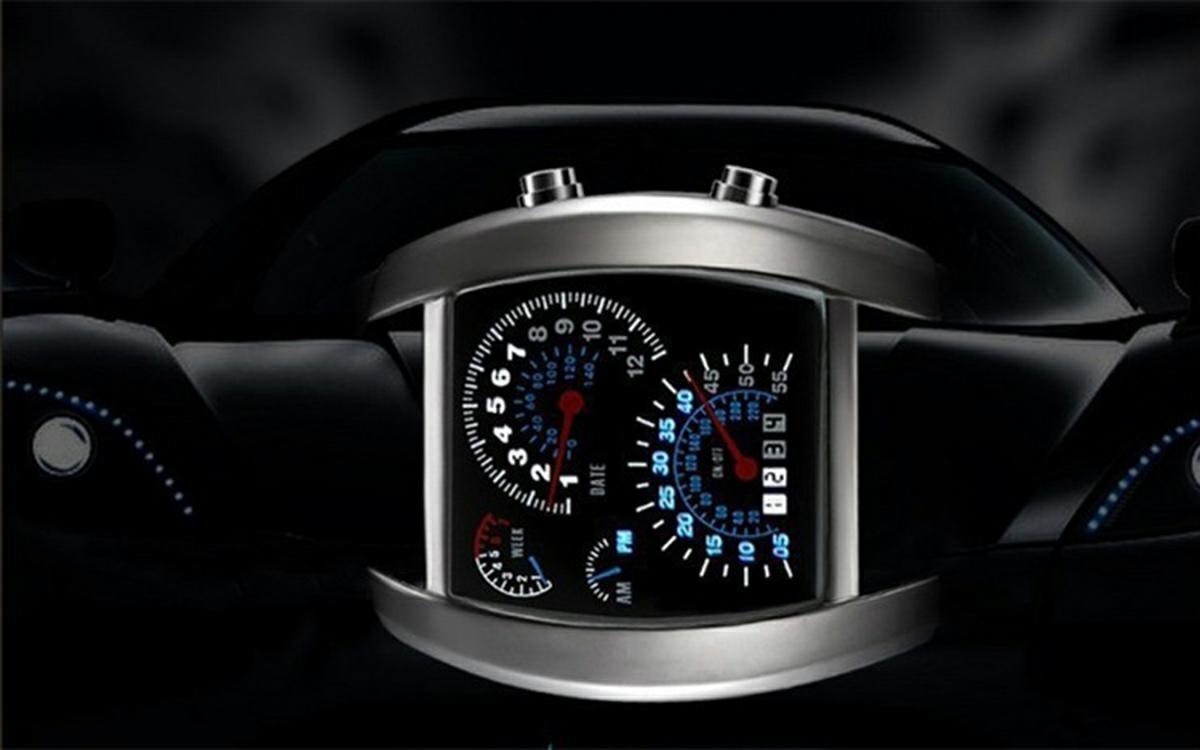 LED-kello F1 – futuristinen binaarikello sinisellä taustavalolla - Image 7