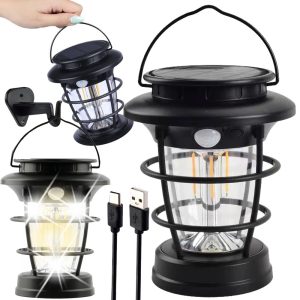 Aurinkokäyttöinen LED-retkilyhty liiketunnistimella – USB-ladattava