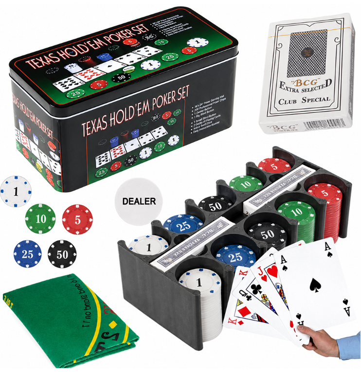 Texas Poker -setti – 200 pelimerkkiä, pelikortit ja pelialusta