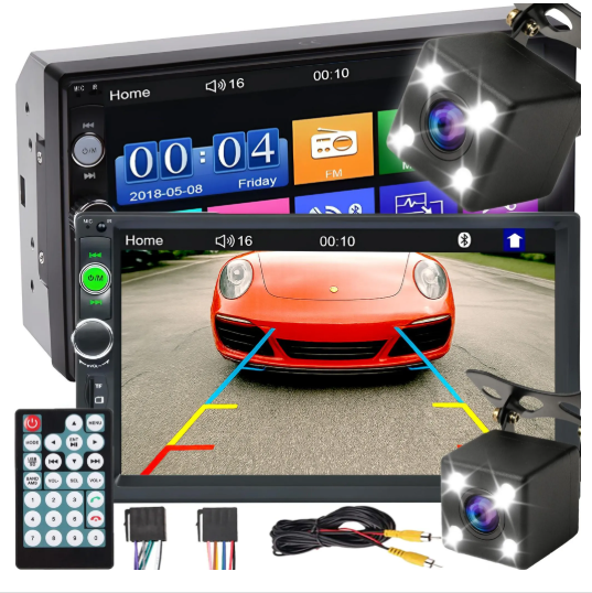 2DIN Bluetooth -autosoitin 7" kosketusnäytöllä, USB ja peruutuskamera