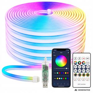 5 m RGB Neon LED -valonauha – Bluetooth, LotusLamp X -sovellus ja kaukosäädin