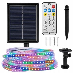 10 m aurinkokenno-käyttöinen RGB LED -valonauha IP65 – kaukosäädin ja ajastin