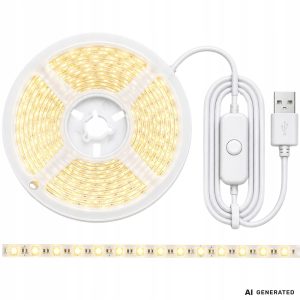 5 m USB LED -valonauha – valkoinen valo, kytkin, itsekiinnittyvä