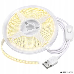 USB LED-nauha 3 m – valkoinen valo, kytkin, itsekiinnittyvä tausta