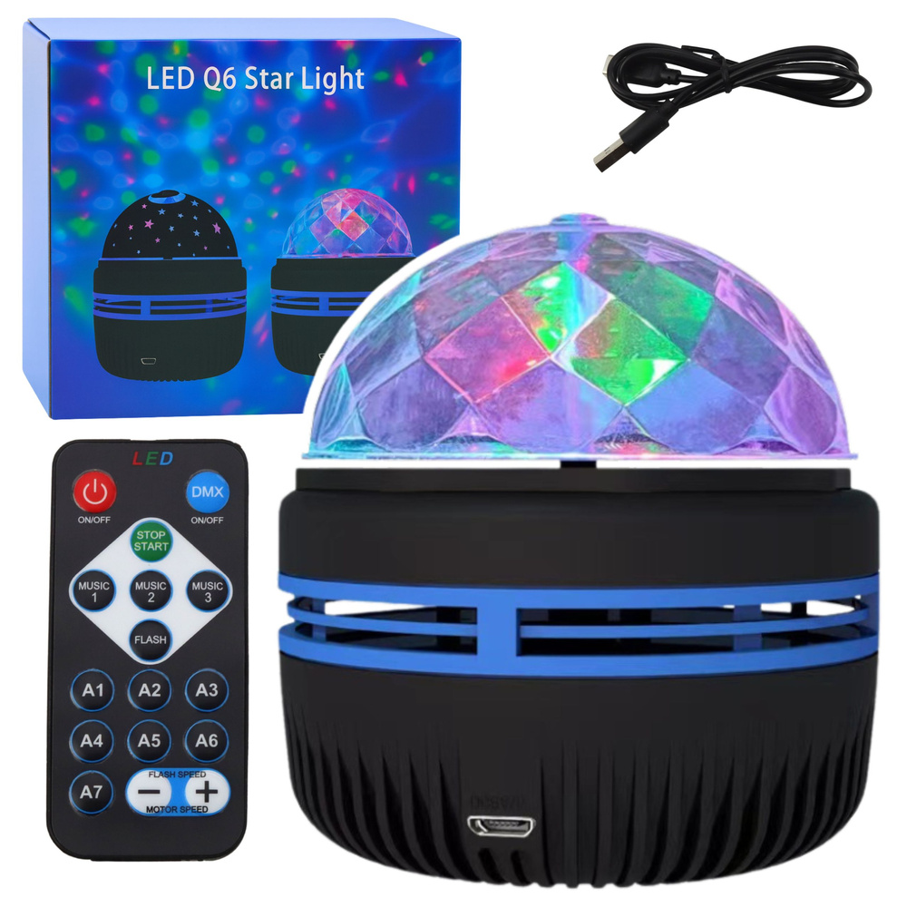 RGB LED -projektorivalaisin USB – 360° discovalo kaukosäätimellä