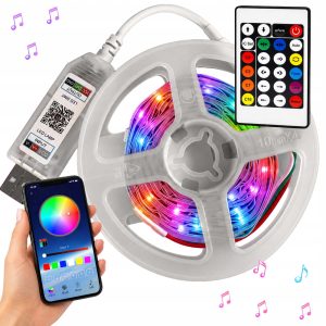 5 m RGB IC LED -valonauha Bluetooth-ohjauksella – USB, sovellus ja kaukosäädin