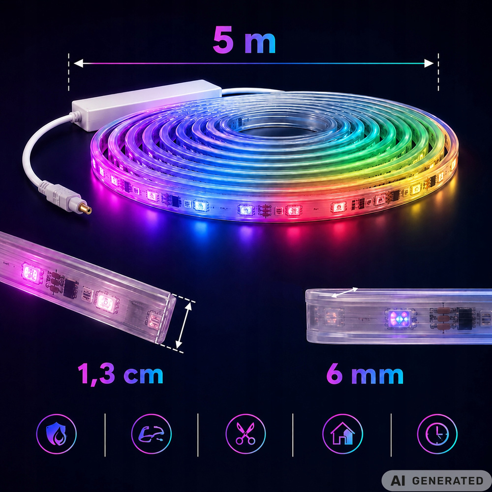 5 m RGB Neon LED -valonauha – Bluetooth, sovellus, kaukosäädin, myös ulkokäyttöön - Image 11