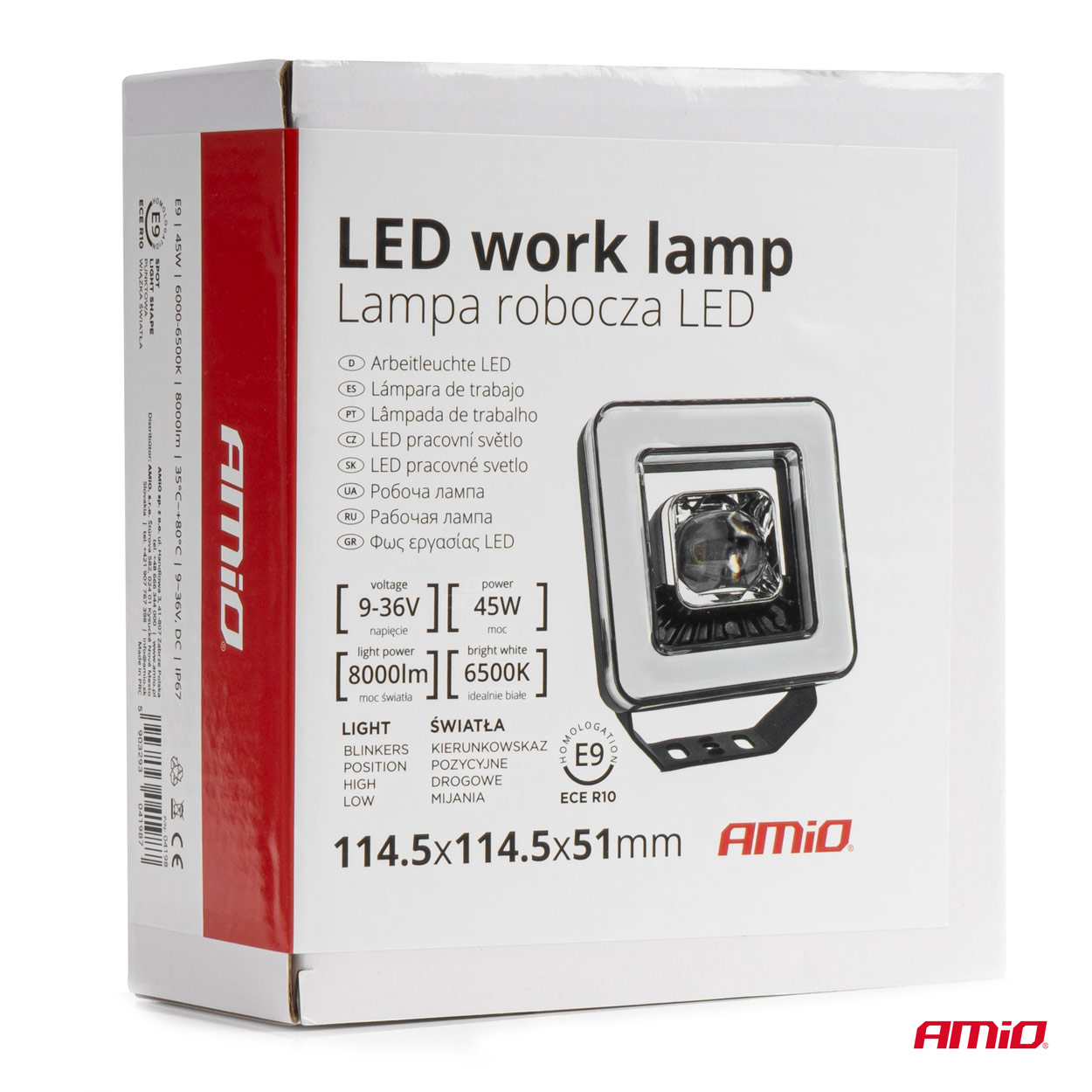LED-työvalo 45W 6500K 8000 lm, 9–36V – AMiO - Image 11