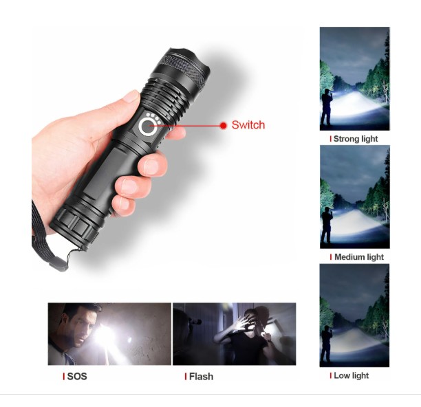 Ladattava LED-taskulamppu Zoom – 500 lm, 330 m, USB-lataus ja IPX5 - Image 5
