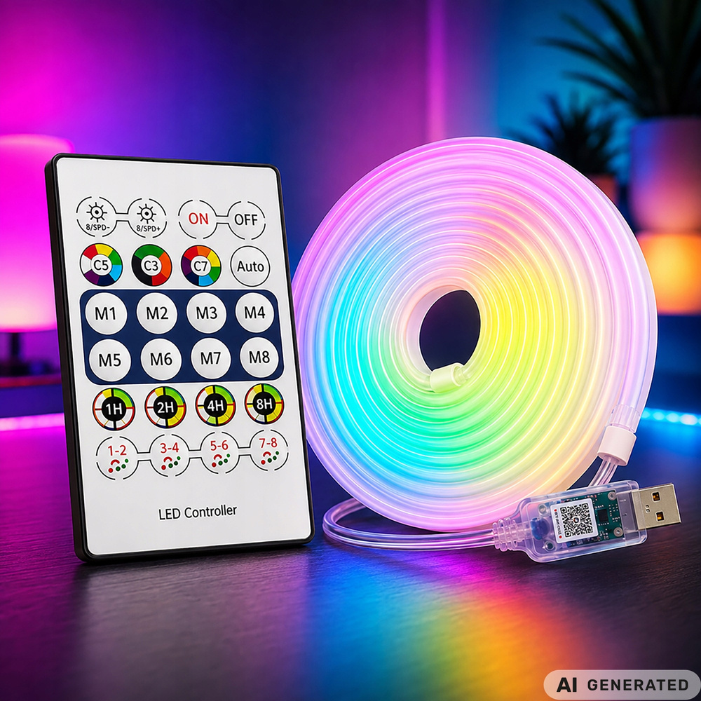 5 m RGB Neon LED -valonauha – Bluetooth, LotusLamp X -sovellus ja kaukosäädin - Image 6