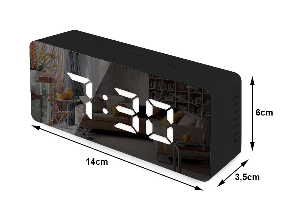 Digitaalinen LED-herätyskello lämpömittarilla ja peilinäytöllä - Image 8