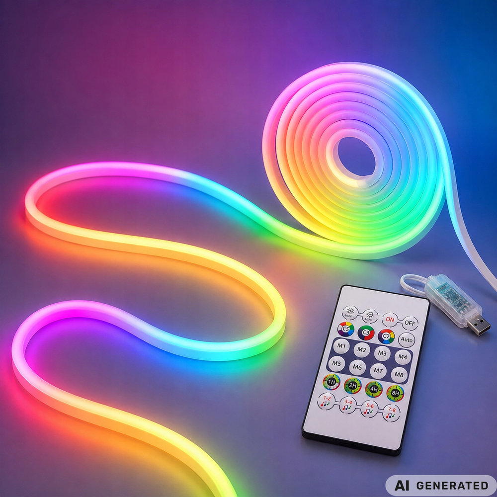 5 m RGB Neon LED -valonauha – Bluetooth, LotusLamp X -sovellus ja kaukosäädin - Image 8
