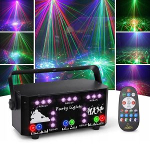 Lavalaser-projektori RGB + UV – 21 projektiolinssiä, 125 tehostetta, DMX