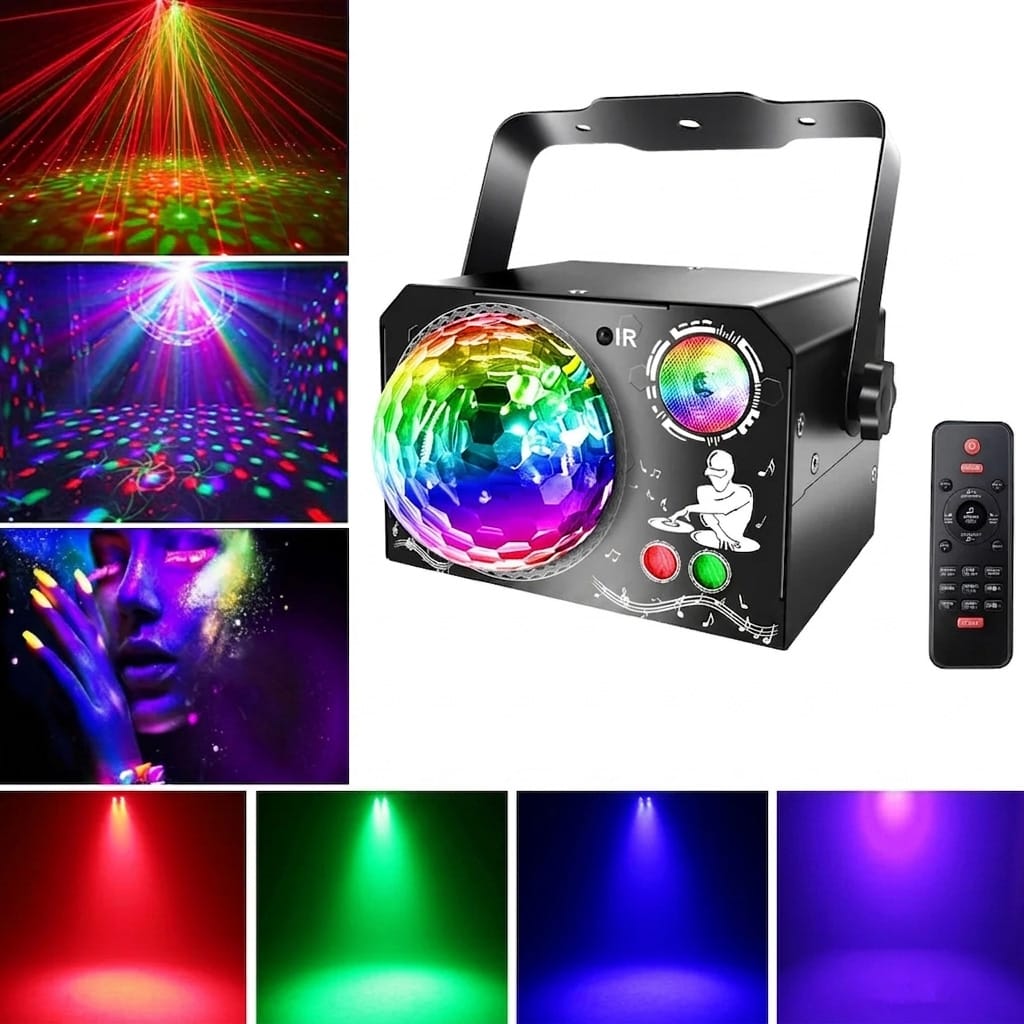 RGB-lavalaser-projektori – LED-, laser- ja pyörivä valopalloefekti