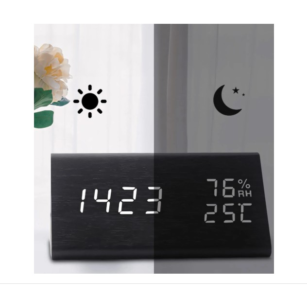 LED-digitaalinen herätyskello – lämpötila- ja kosteusnäyttö, 3 hälytystä - Image 3