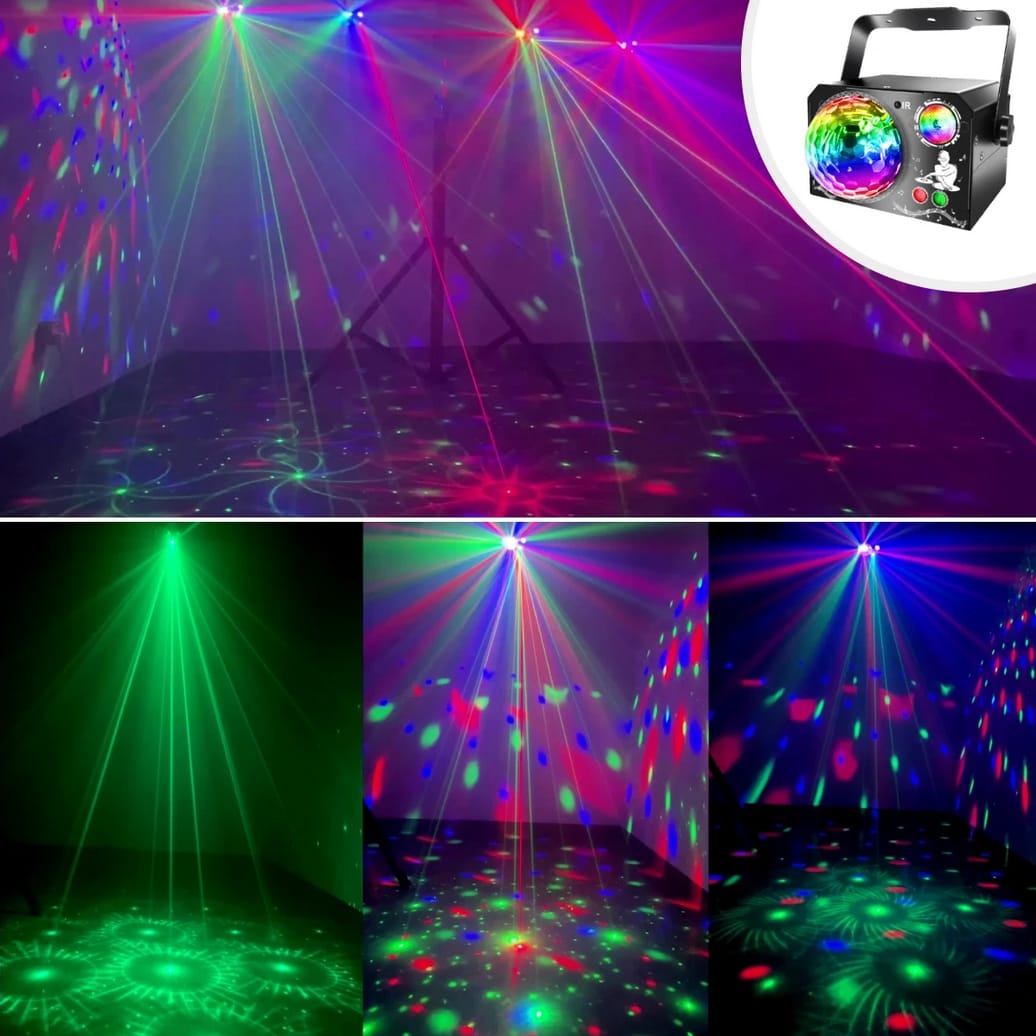 RGB-lavalaser-projektori – LED-, laser- ja pyörivä valopalloefekti - Image 4